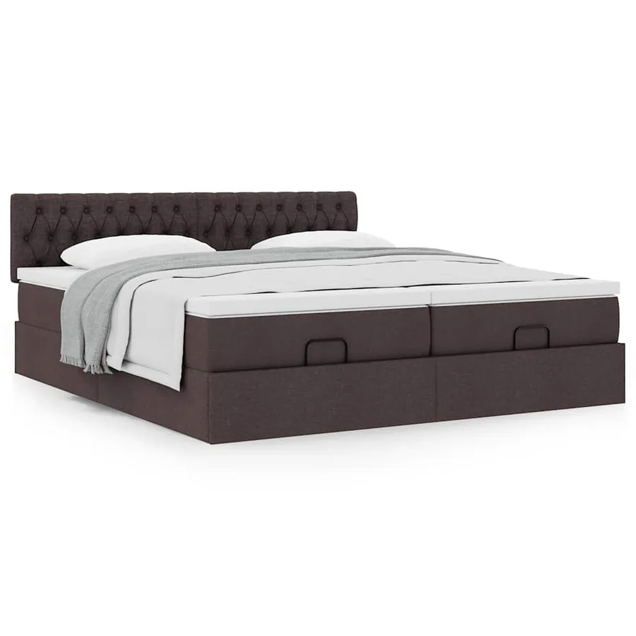 Cadre de lit ottoman avec matelas marron foncé 160x200 cm tissu - 4