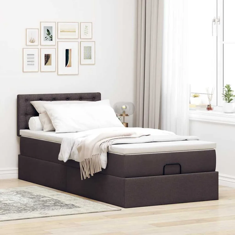 Cadre de lit ottoman avec matelas marron foncé 80x200 cm tissu - 3