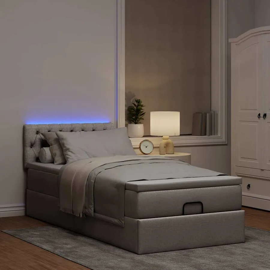 Cadre de lit ottoman avec matelas taupe 90x190 cm tissu - 3
