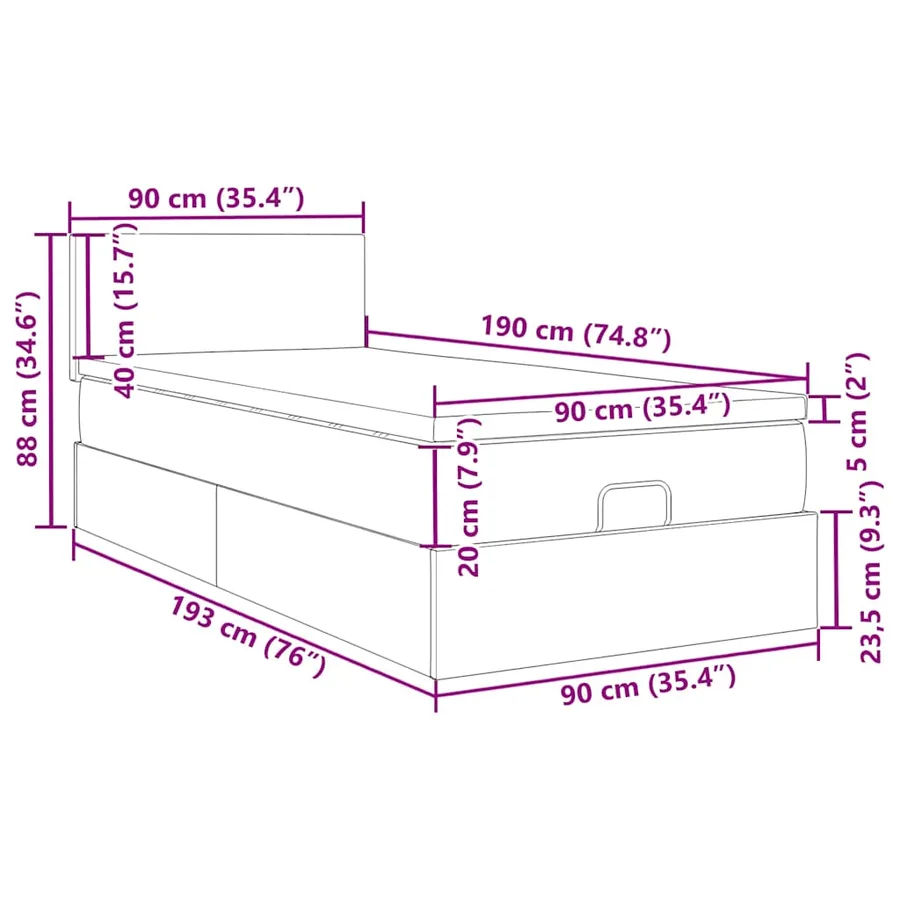 Cadre de lit ottoman avec matelas taupe 90x190 cm tissu - 16