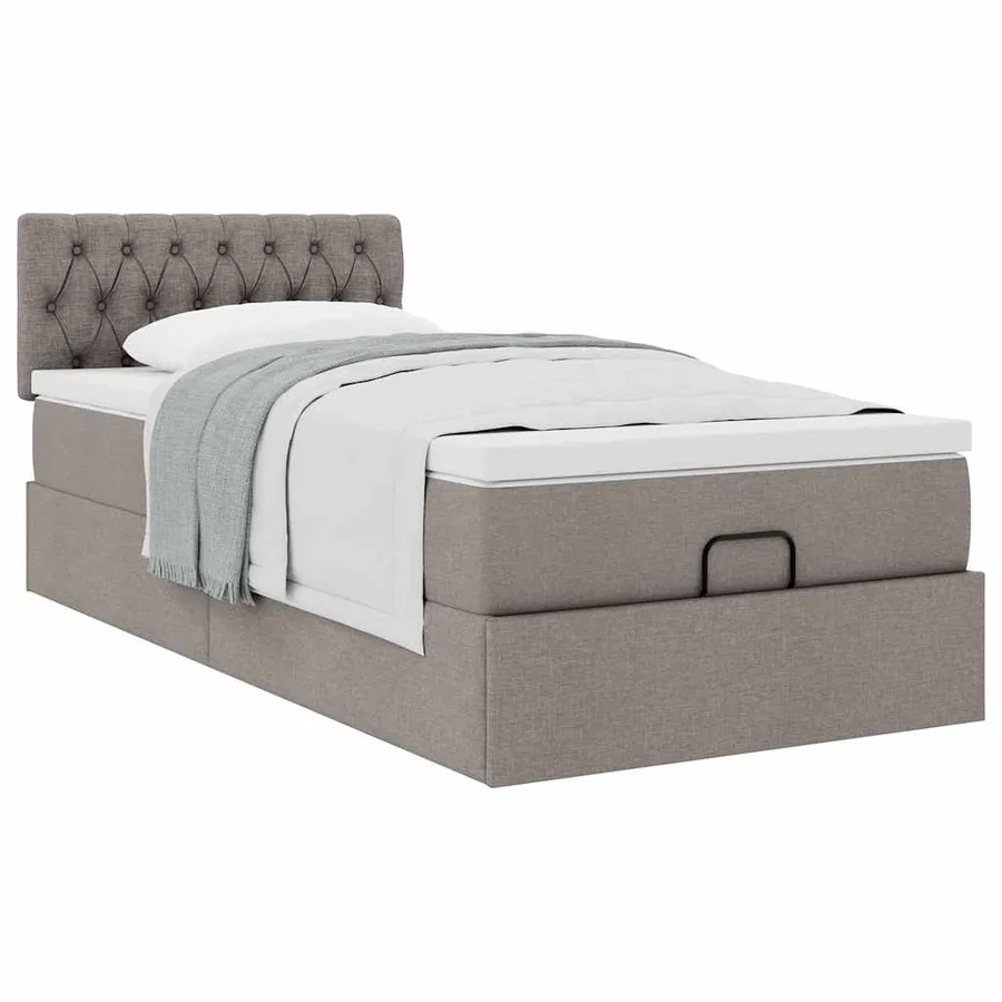 Cadre de lit ottoman avec matelas taupe 90x190 cm tissu - 5