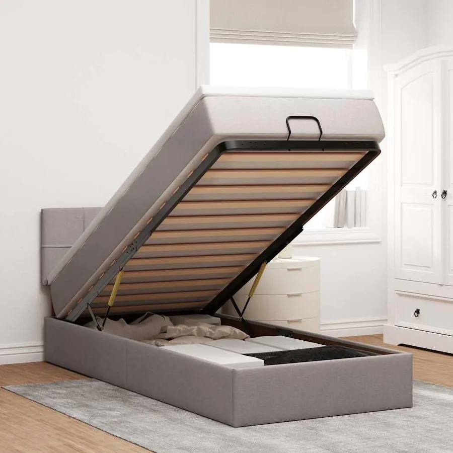 Cadre de lit ottoman avec matelas taupe 80x200 cm tissu
