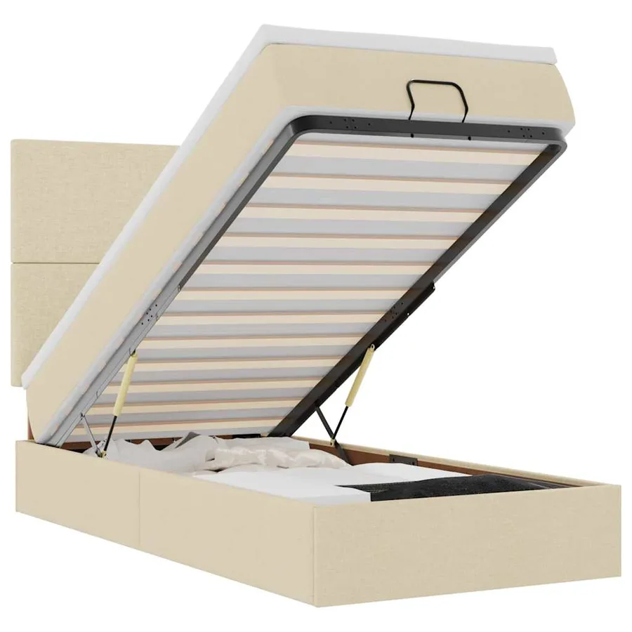 Cadre de lit ottoman avec matelas crème 80x200 cm tissu - 2