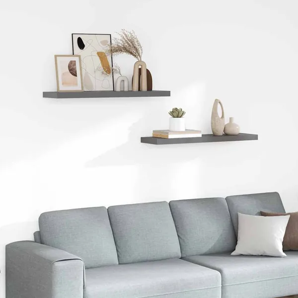 Étagère murale flottante 2 pcs Gris brillant 90x23,5x3,8 cm MDF