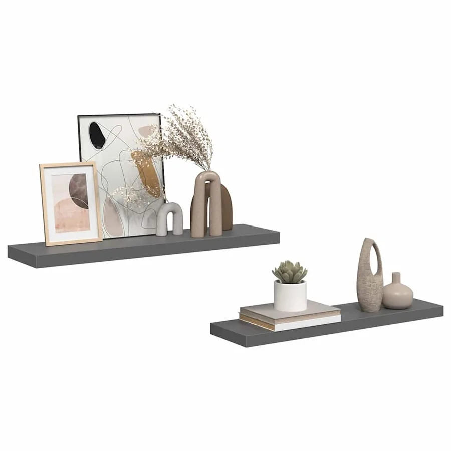 Étagère murale flottante 2 pcs Gris brillant 90x23,5x3,8 cm MDF - 5