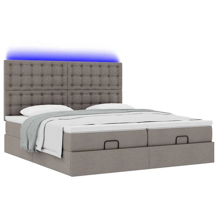 Cadre de lit ottoman avec matelas taupe 160x200 cm tissu - 6