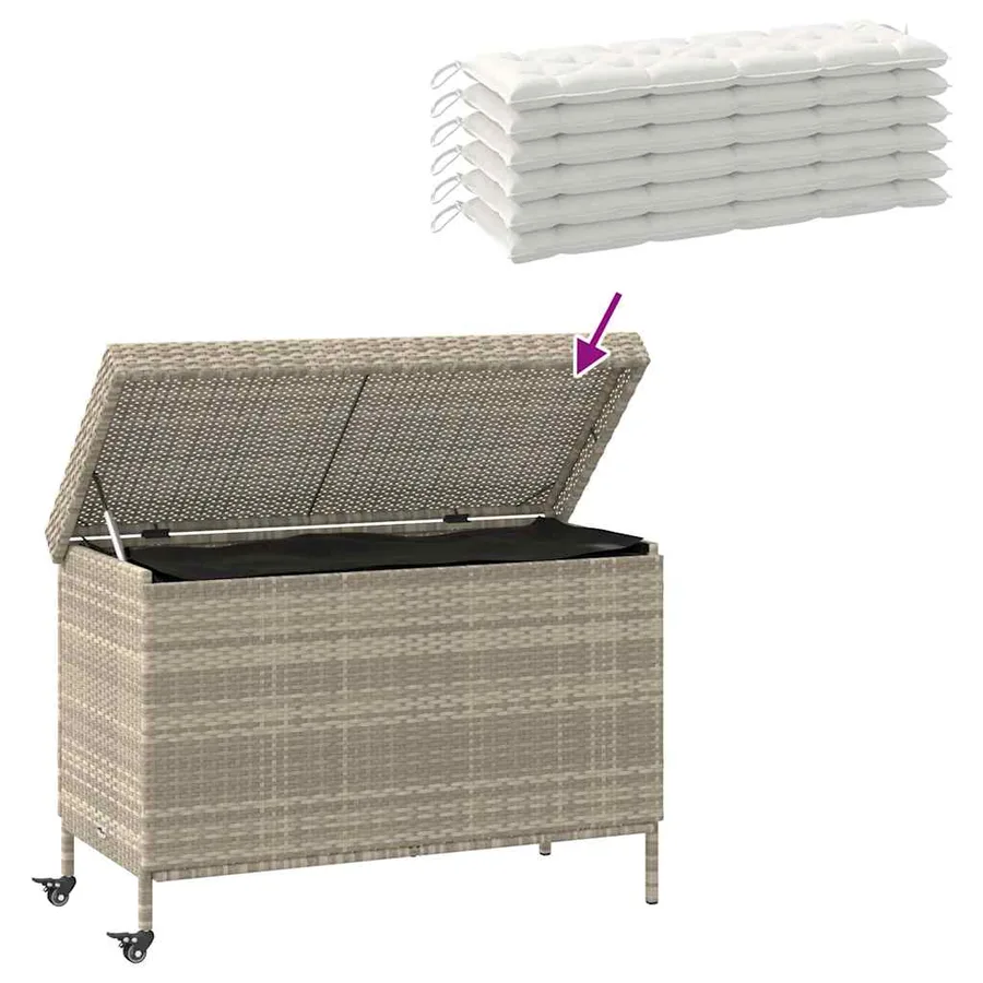 Boîte de rangement de jardin et roues gris clair résine tressée - 7