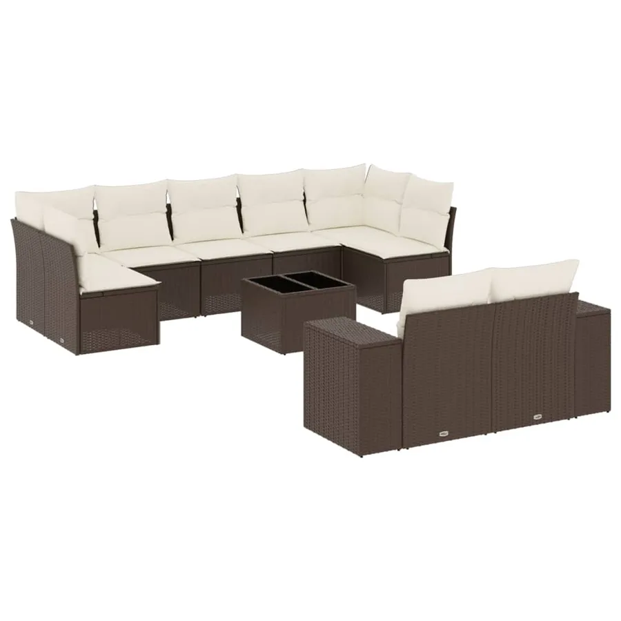 Salon de jardin 10 pcs avec coussins marron résine tressée - 2