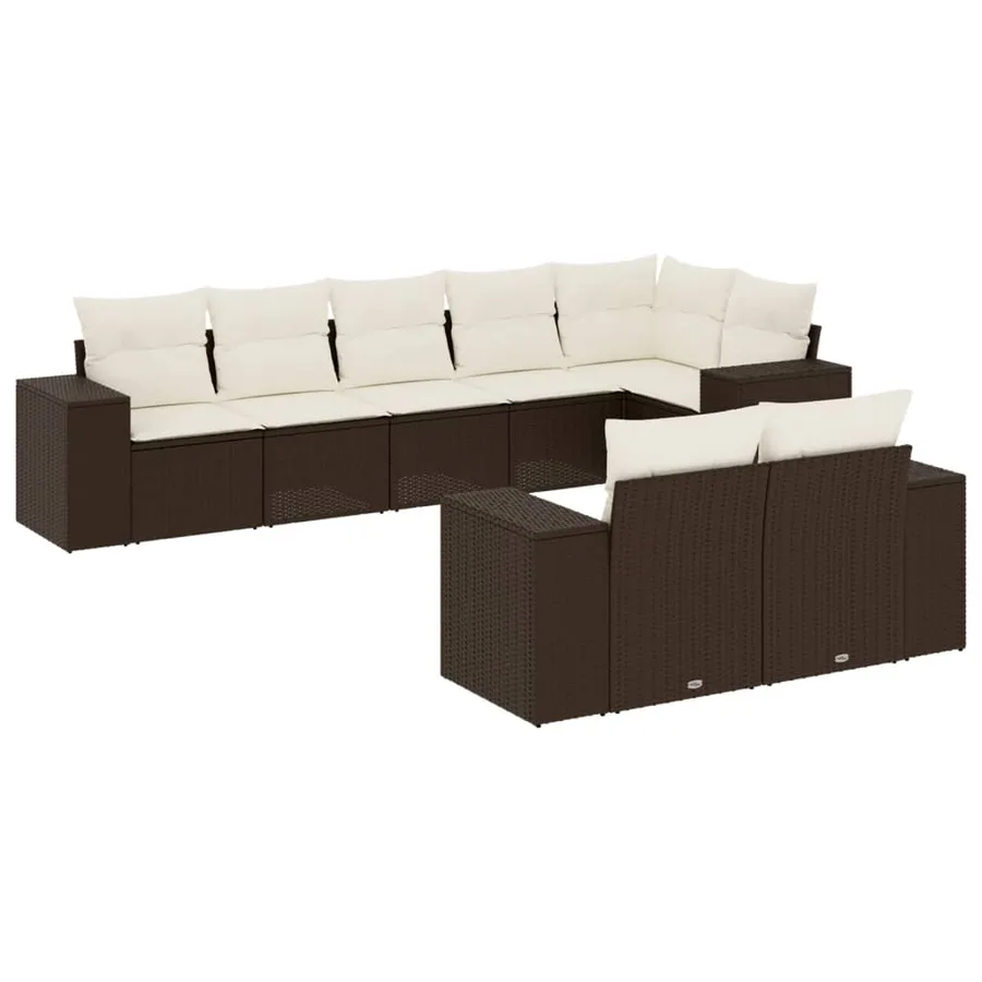 Salon de jardin 8 pcs avec coussins marron résine tressée - 2