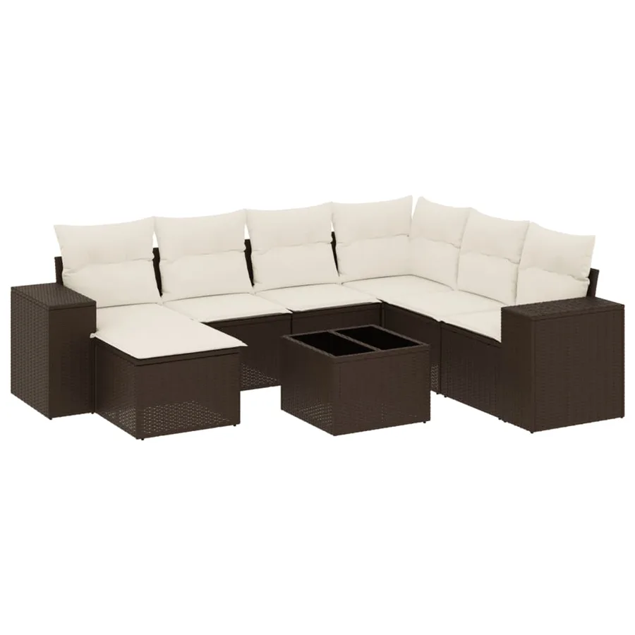 Salon de jardin 8 pcs avec coussins marron résine tressée - 2