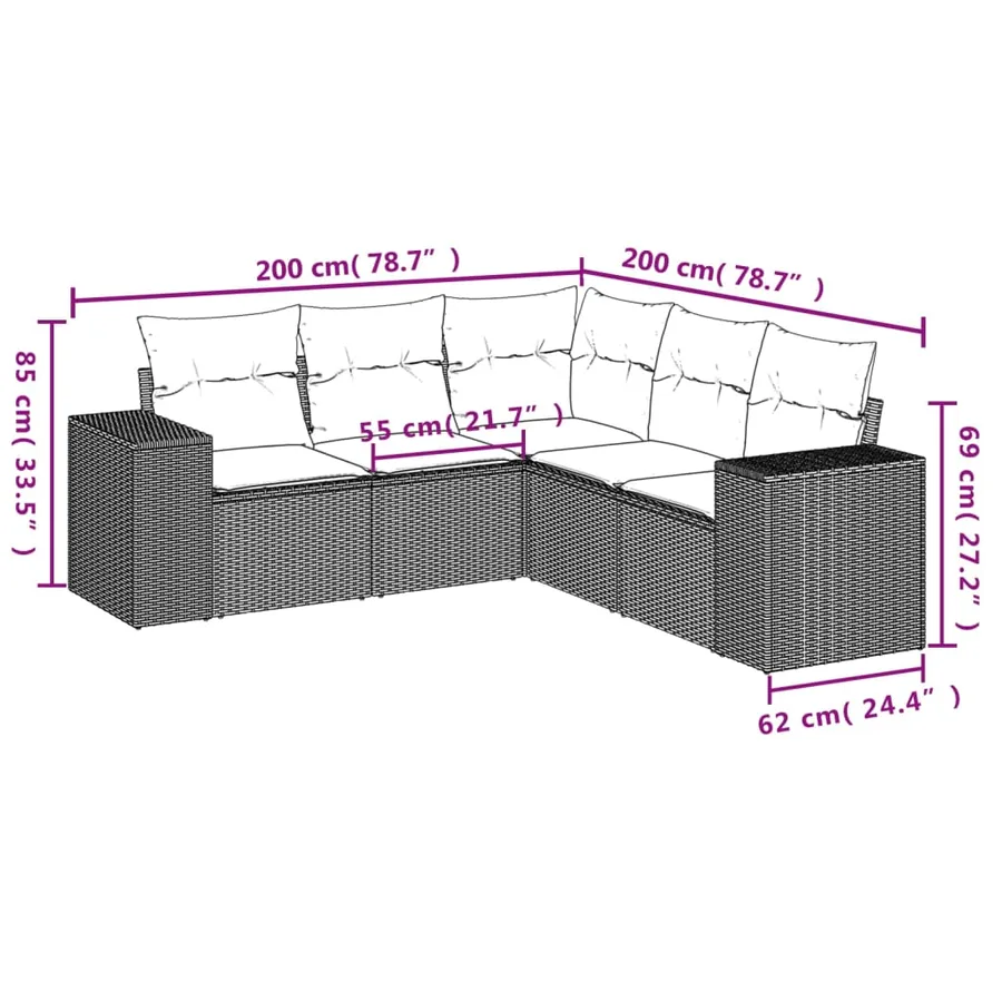 Salon de jardin avec coussins 5 pcs marron résine tressée - 3