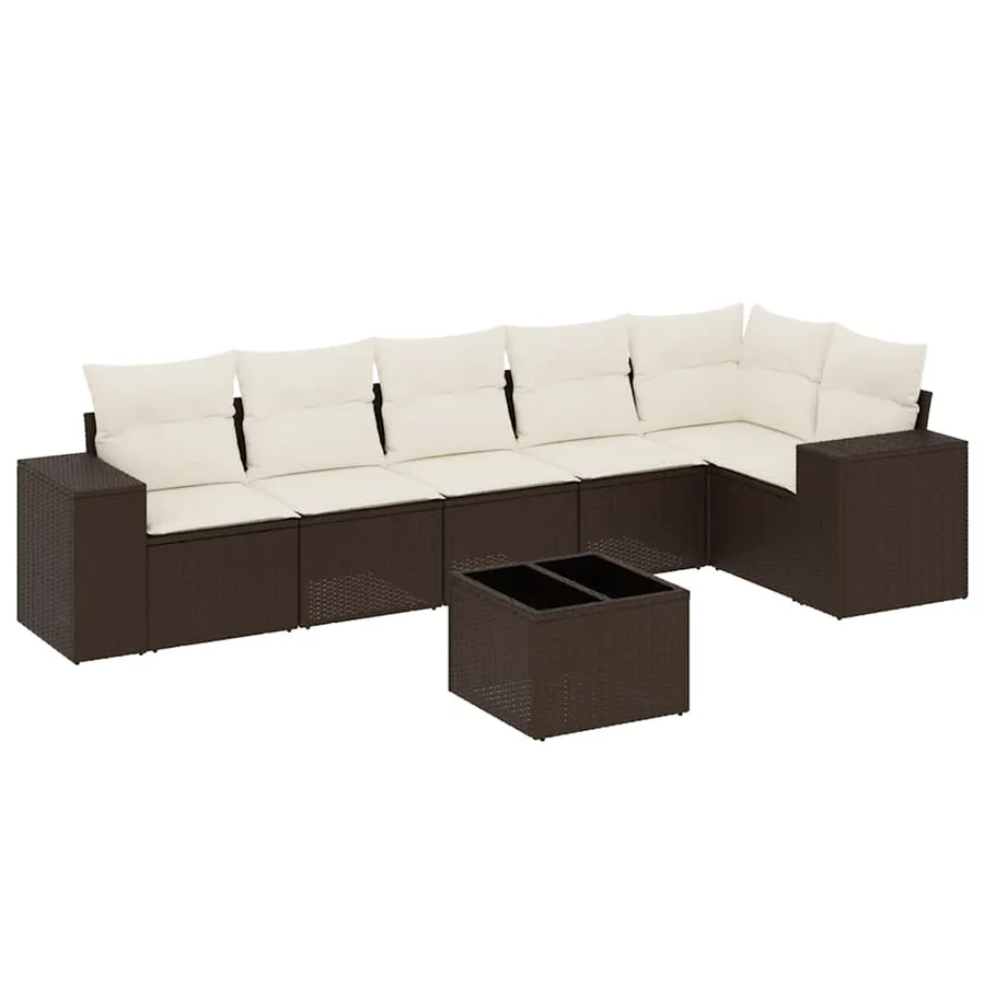 Salon de jardin avec coussins 7 pcs marron résine tressée - 2