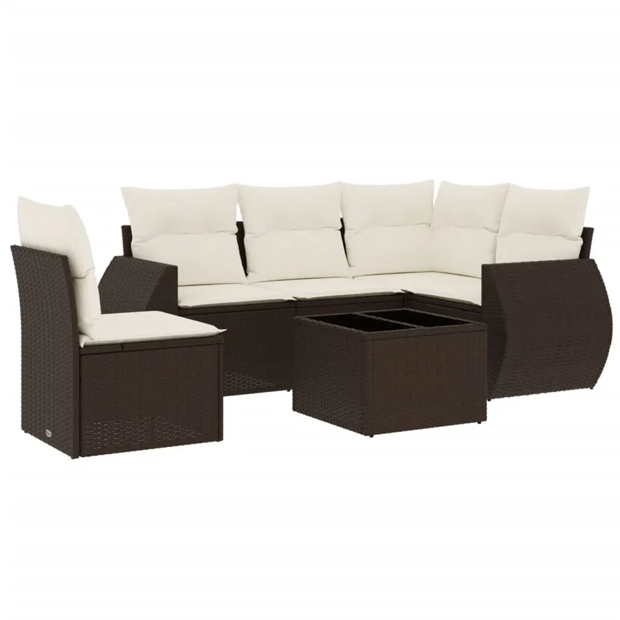 Salon de jardin avec coussins 6 pcs marron résine tressée - 2