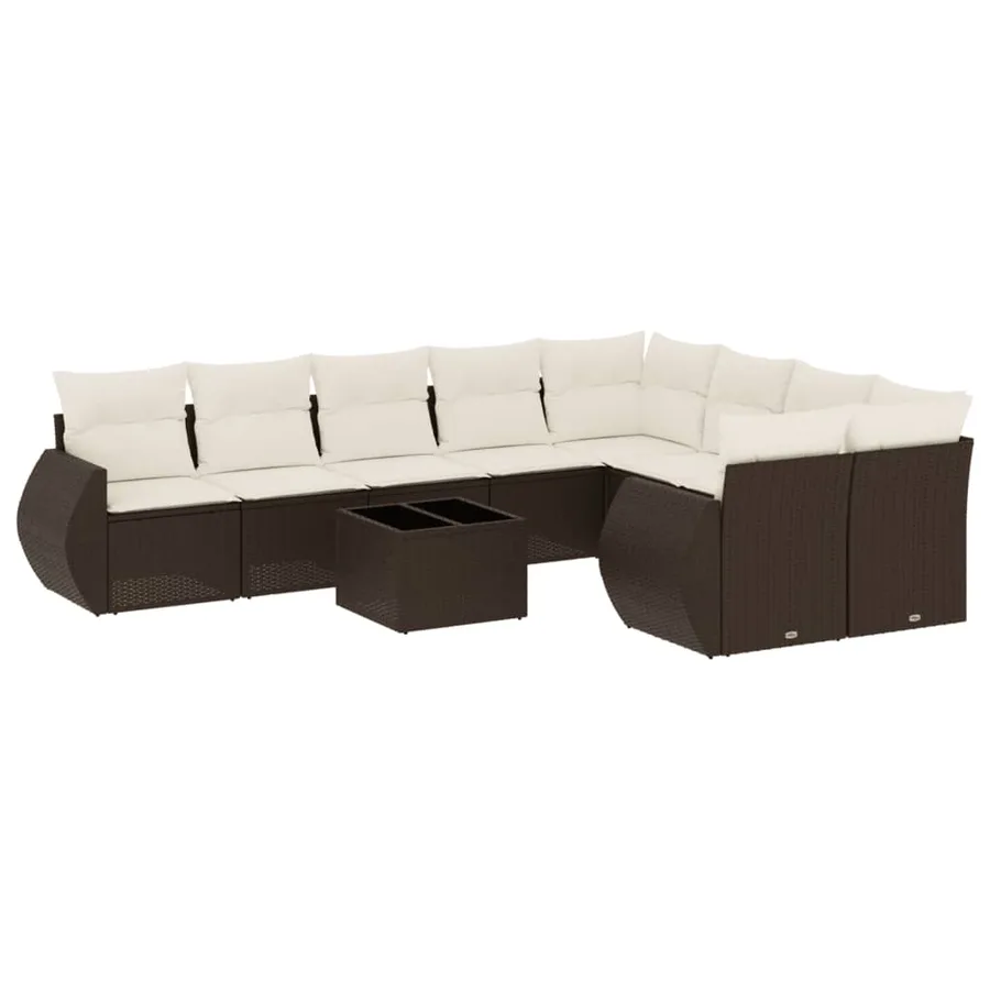 Salon de jardin 10 pcs avec coussins marron résine tressée - 2