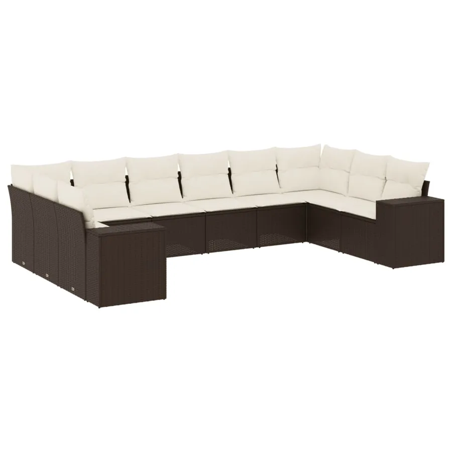 Salon de jardin 10 pcs avec coussins marron résine tressée - 2