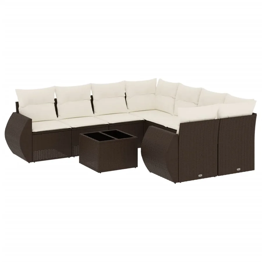 Salon de jardin avec coussins 9 pcs marron résine tressée - 2