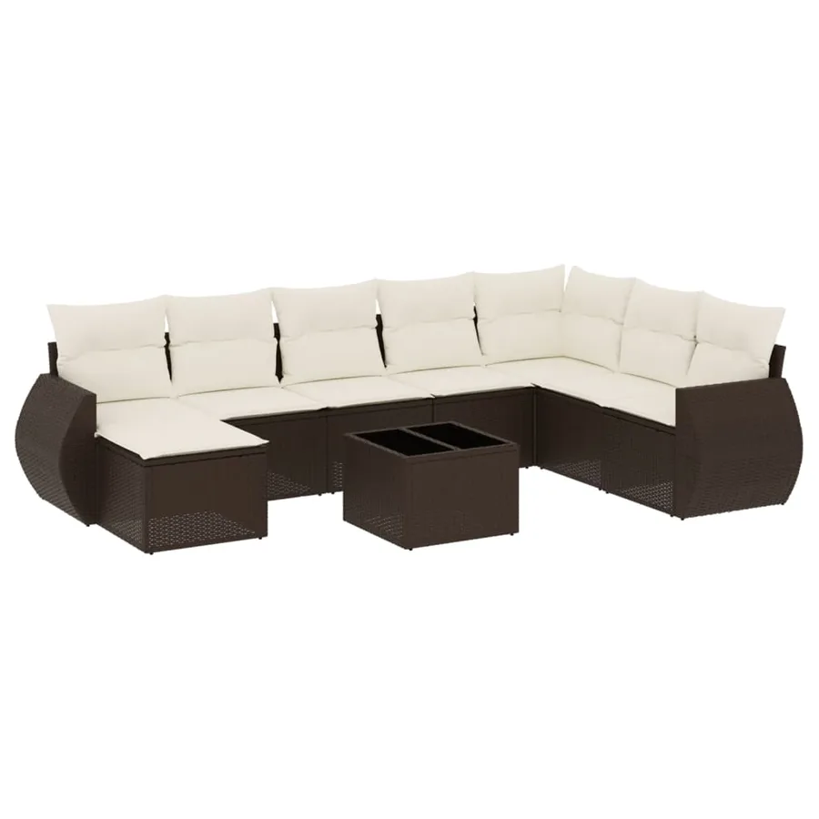 Salon de jardin avec coussins 9 pcs marron résine tressée - 2