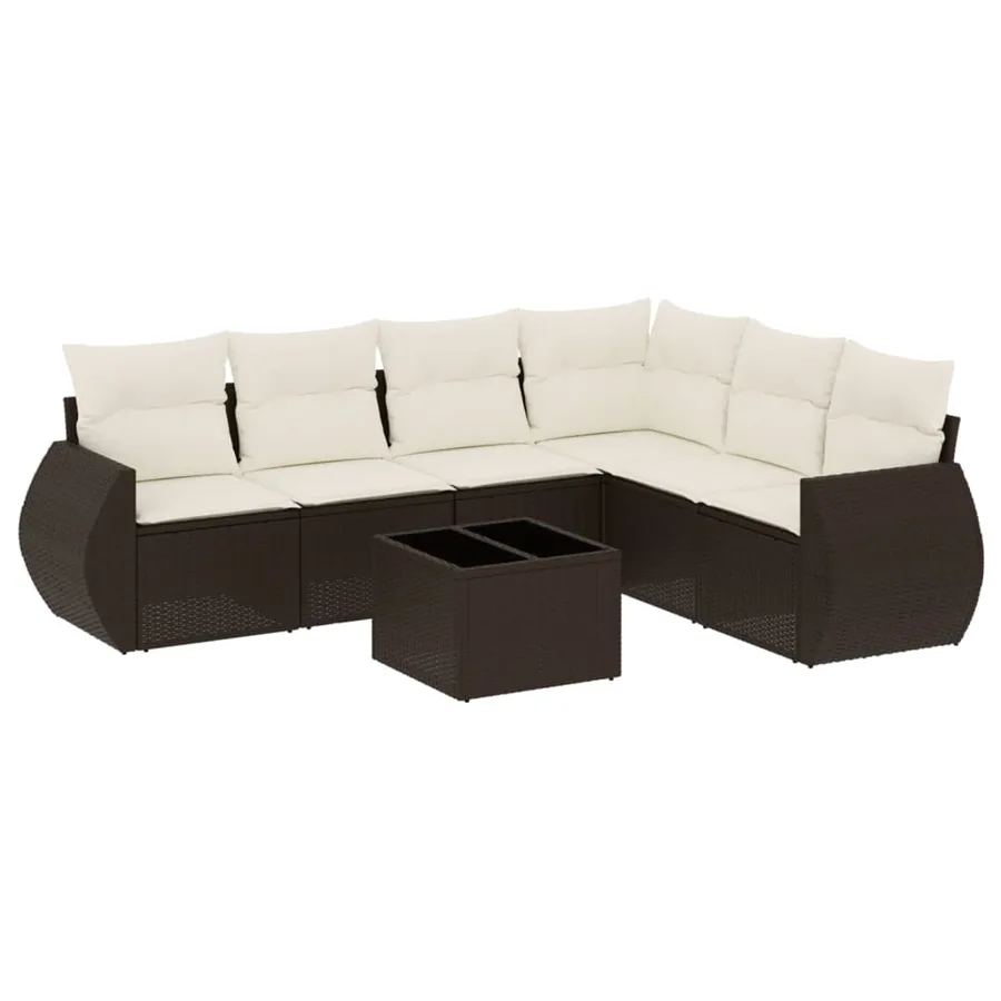 Salon de jardin avec coussins 7 pcs marron résine tressée - 2