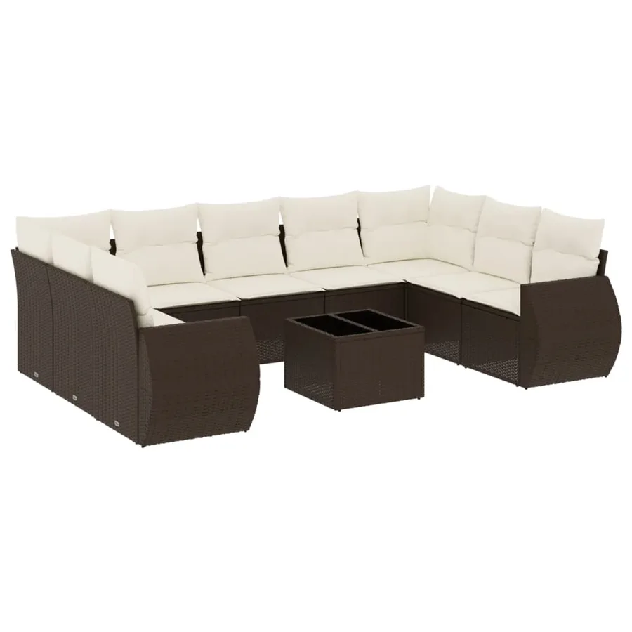 Salon de jardin 10 pcs avec coussins marron résine tressée - 2