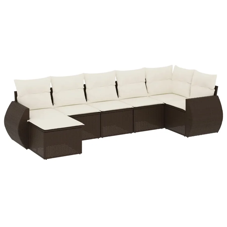 Salon de jardin avec coussins 7 pcs marron résine tressée - 2
