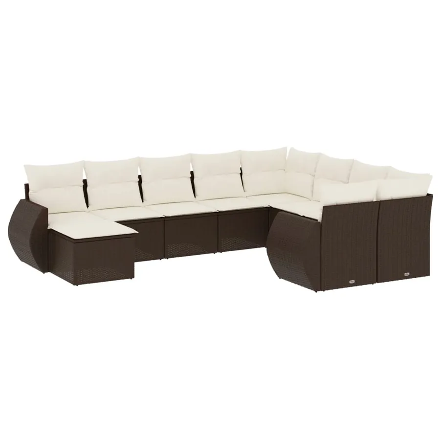 Salon de jardin 10 pcs avec coussins marron résine tressée - 2