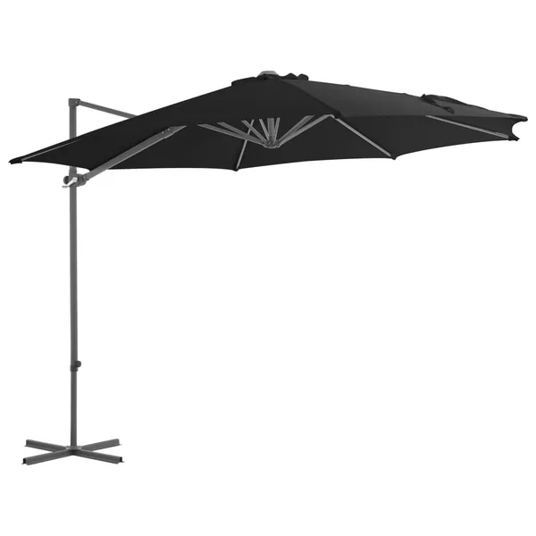 Parasol de jardin en porte-à-faux avec mât en acier noir 300 cm