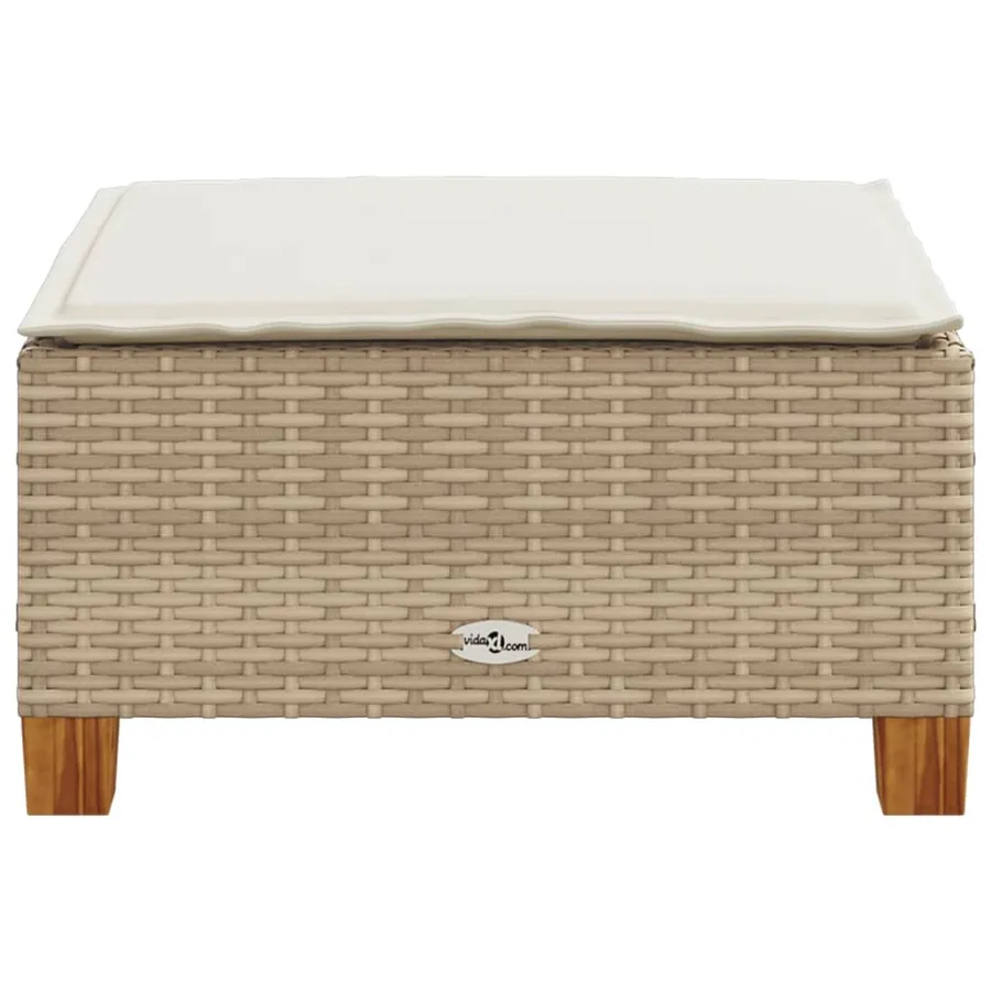 Tabouret de jardin et coussin beige 63,5x56x32cm résine tressée - 5