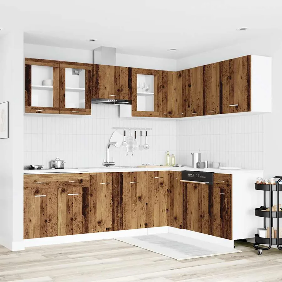 Ensemble de 11 meubles de cuisine "Lyon" en bois d'ingénierie vieilli