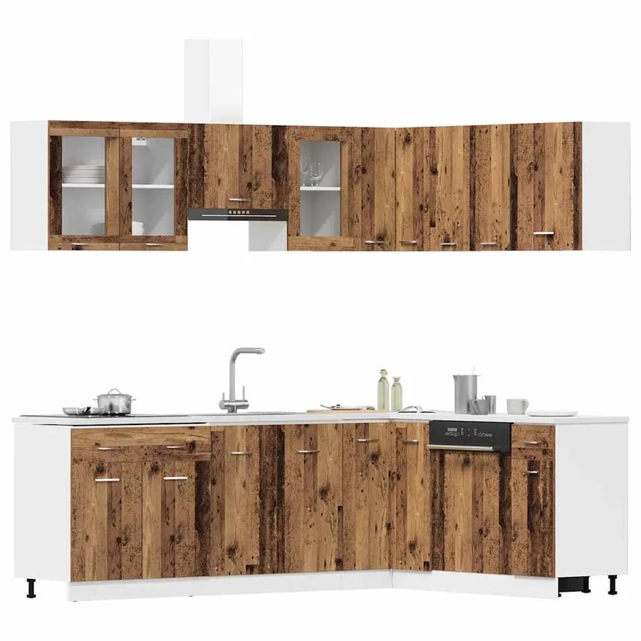 Ensemble de 11 meubles de cuisine "Lyon" en bois d'ingénierie vieilli - 3