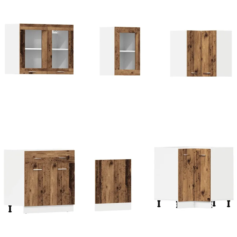 Ensemble de 11 meubles de cuisine "Lyon" en bois d'ingénierie vieilli - 4
