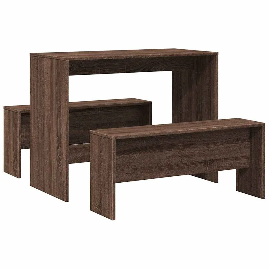 Ensemble table à manger et bancs 3 pcs bois d'ingénierie - 2