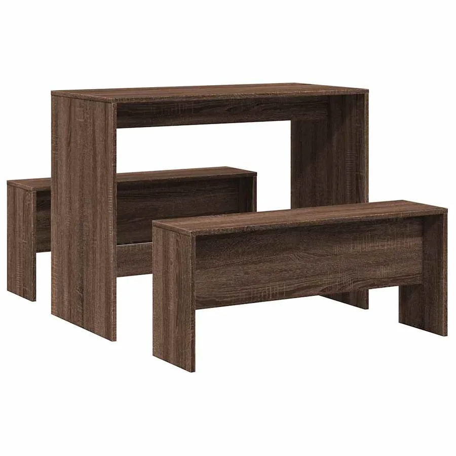 Ensemble table à manger et bancs 3 pcs bois d'ingénierie - 6