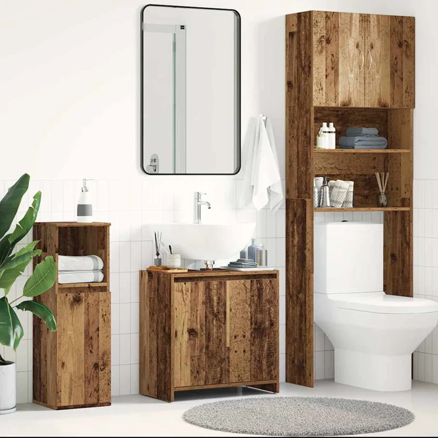 Armoire lavabo de salle de bain vieux bois 60x33x60 cm - 3