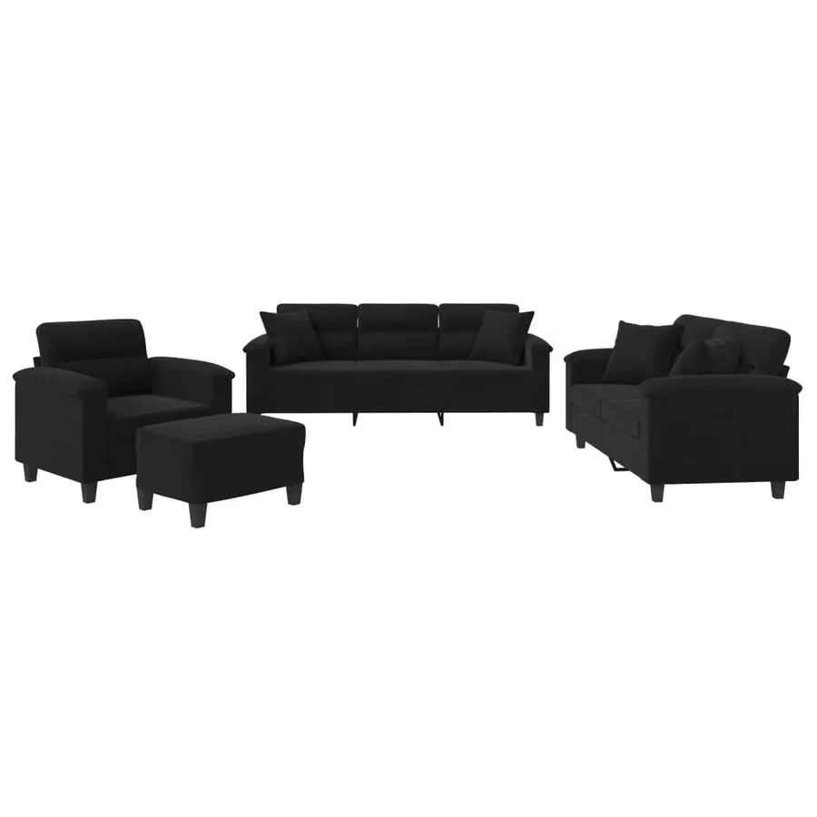 Ensemble de canapés 4 pcs avec coussins Noir Tissu microfibre - 2