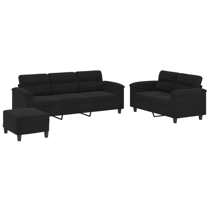 Ensemble de canapés 3 pcs avec coussins noir tissu microfibre - 2