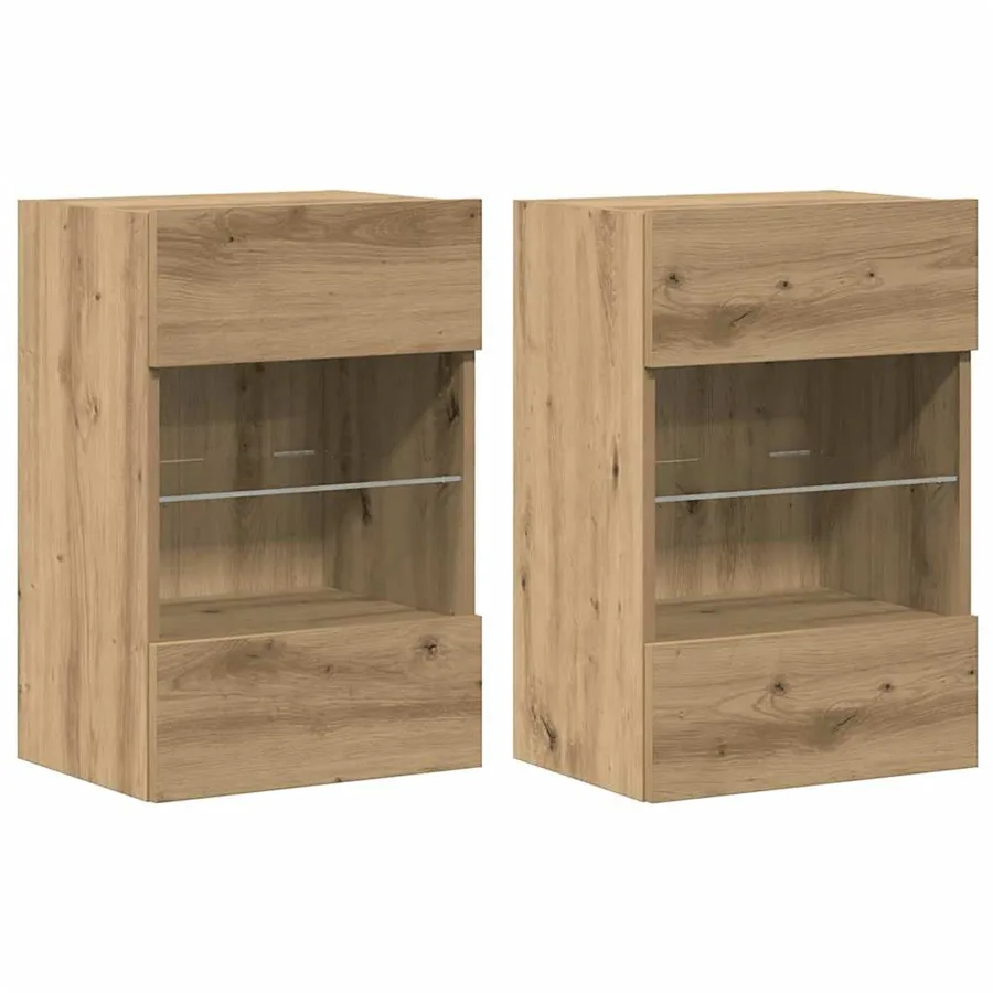 Meubles muraux avec lumières LED pour TV 2 pcs chêne artisanal - 5