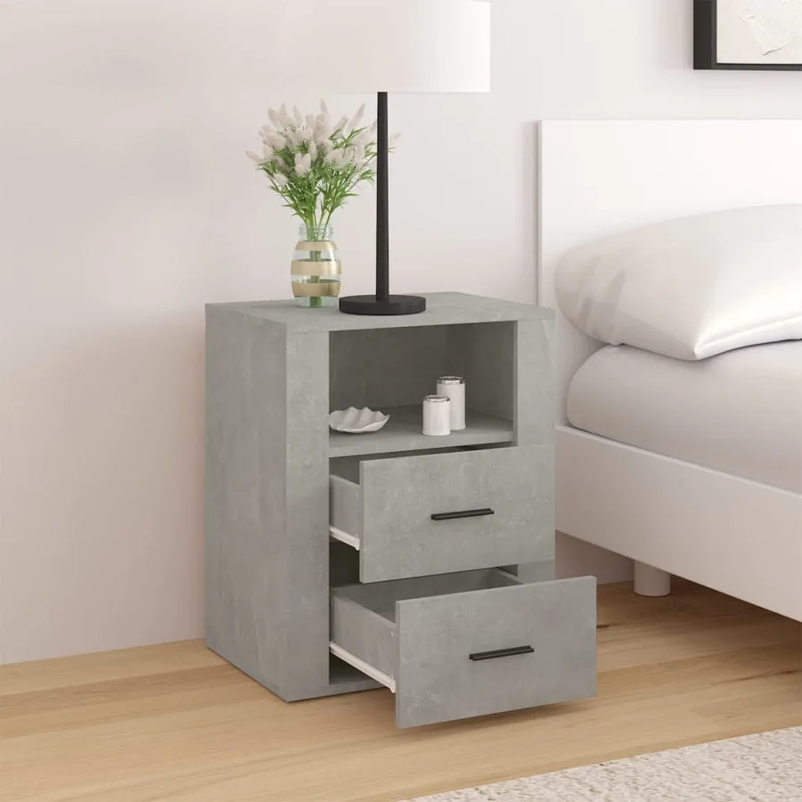 Table de chevet Gris béton 50x36x60 cm Bois d'ingénierie - 3