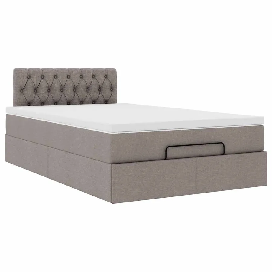 Cadre de lit ottoman avec matelas taupe 120x200 cm tissu - 6