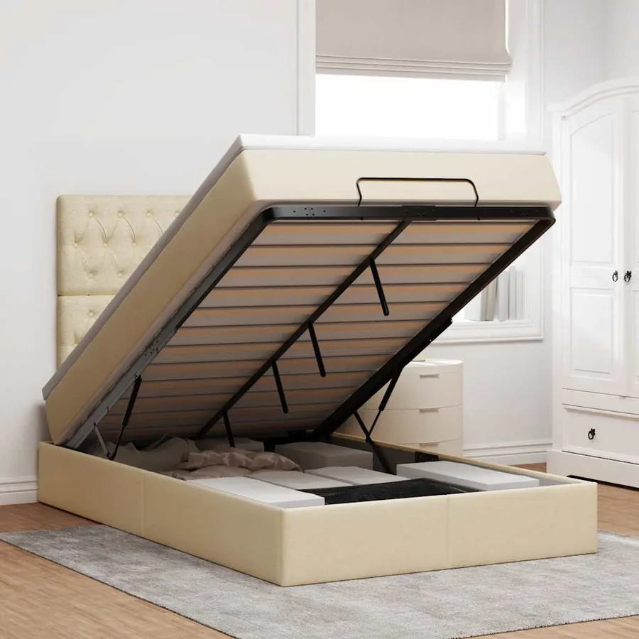 Cadre de lit ottoman avec matelas crème 120x200cm tissu