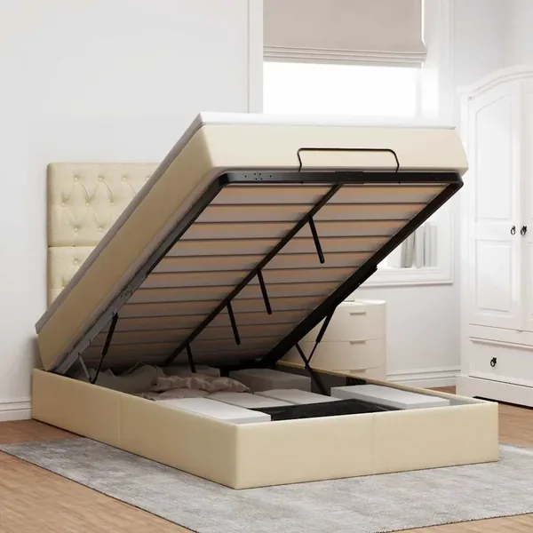 Cadre de lit ottoman avec matelas crème 120x200cm tissu