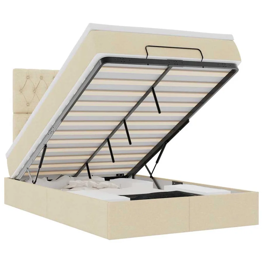 Cadre de lit ottoman avec matelas crème 120x200cm tissu - 2
