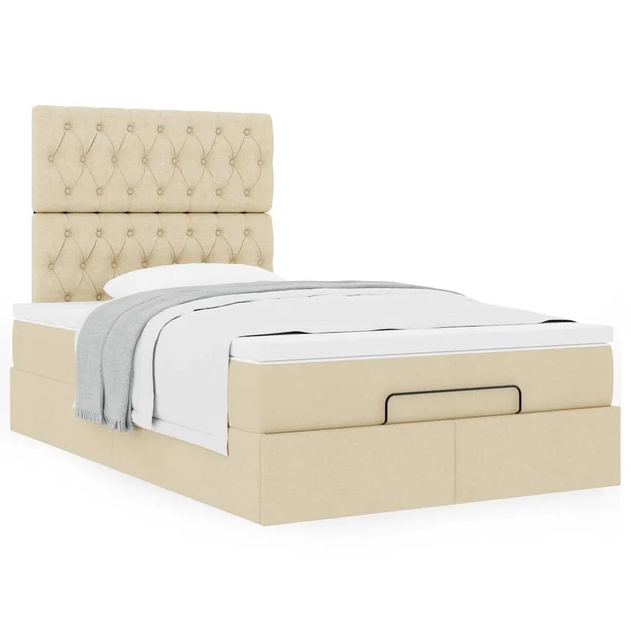 Cadre de lit ottoman avec matelas crème 120x200cm tissu - 4