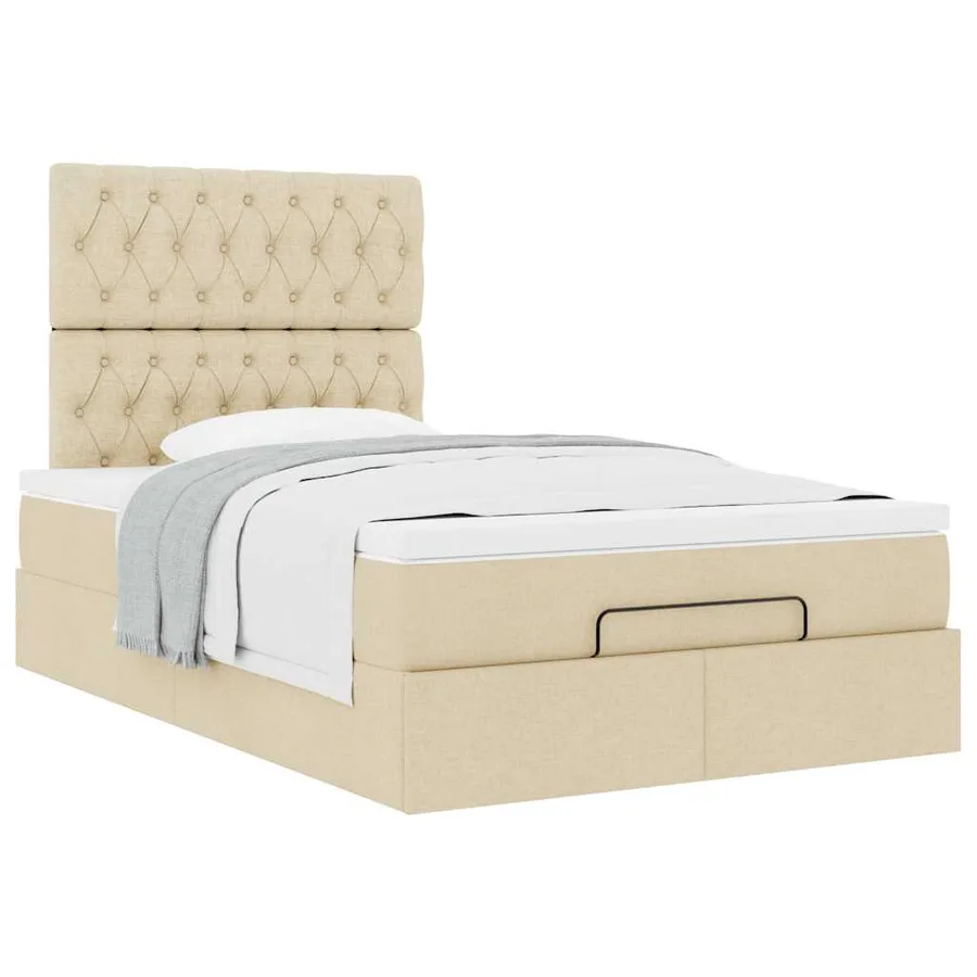 Cadre de lit ottoman avec matelas crème 120x200cm tissu - 5