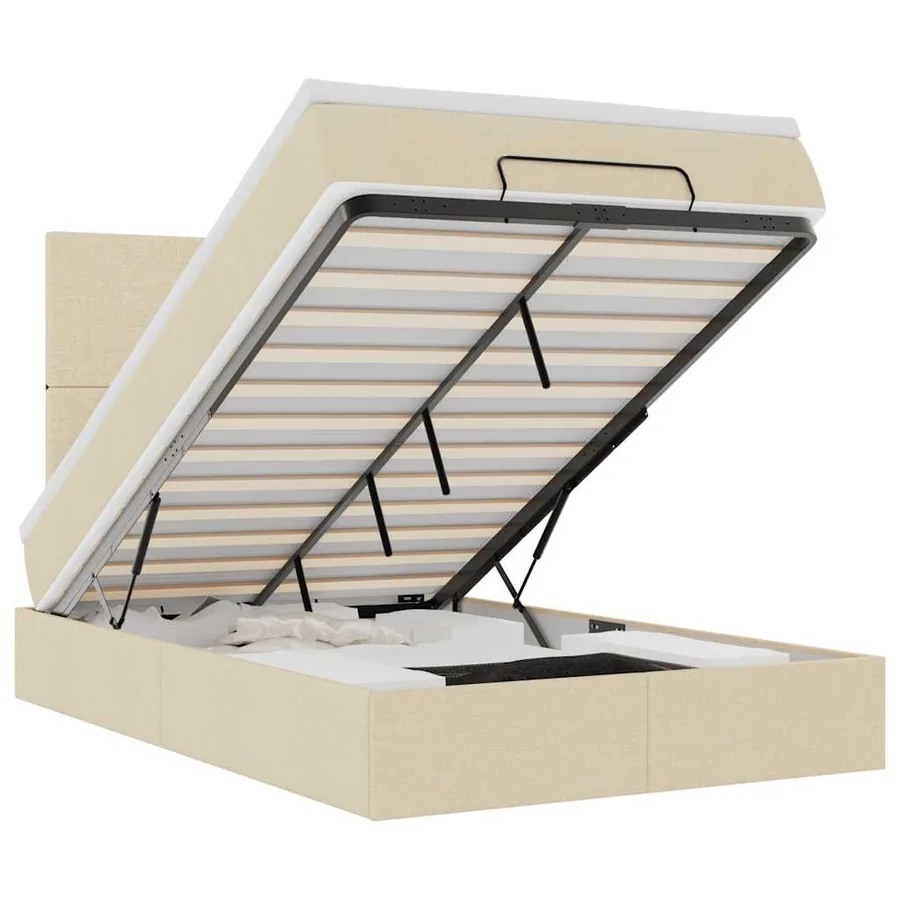 Cadre de lit ottoman avec matelas crème 120x200cm tissu - 2