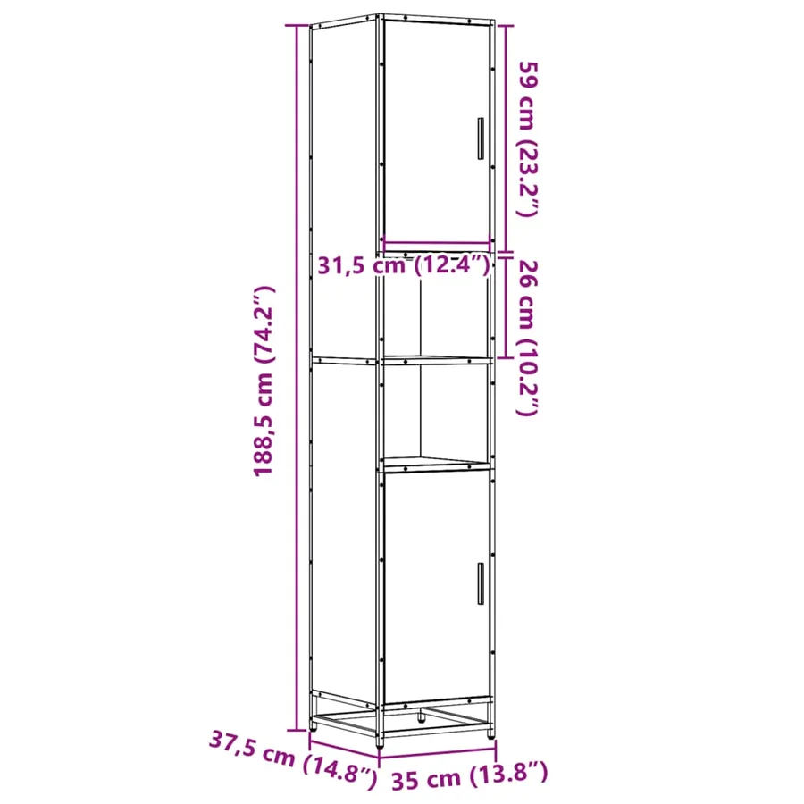 Armoire de salle de bain chêne fumé bois d'ingénierie et métal - 12