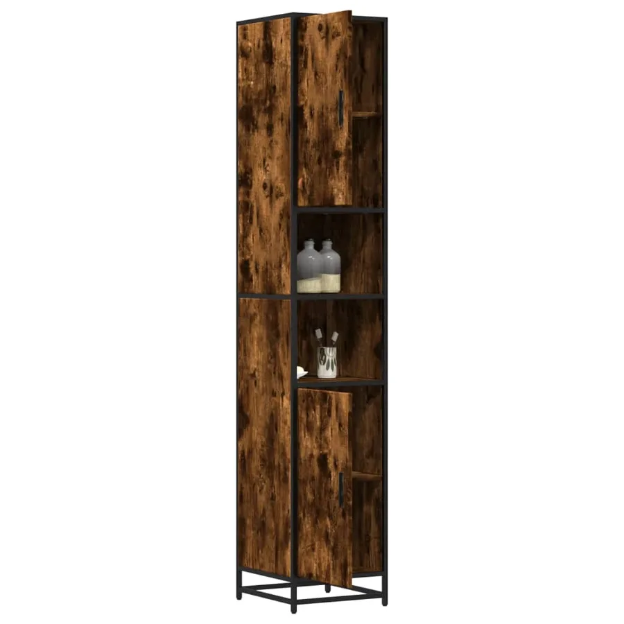 Armoire de salle de bain chêne fumé bois d'ingénierie et métal - 4