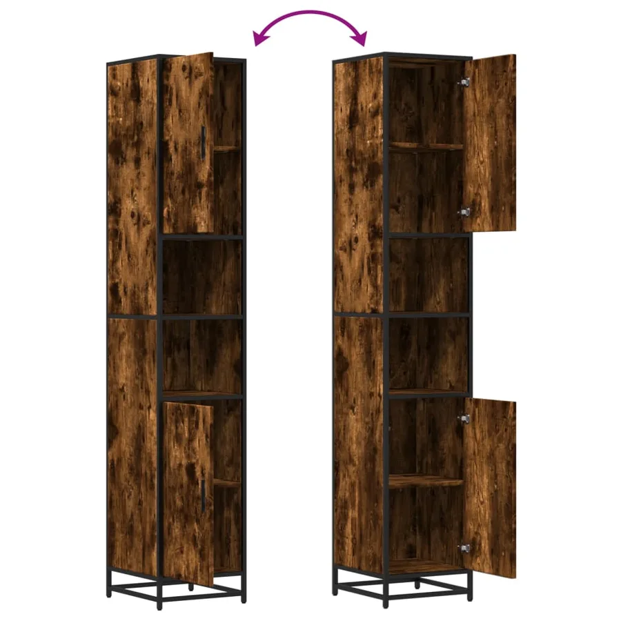 Armoire de salle de bain chêne fumé bois d'ingénierie et métal - 9