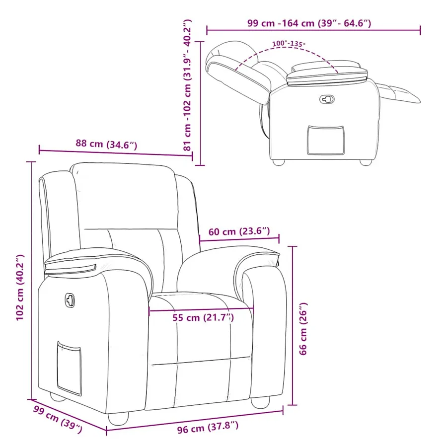 Fauteuil inclinable Marron foncé Tissu - 12