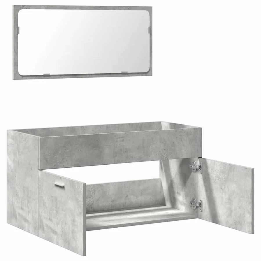 Armoire de bain avec miroir gris béton bois d'ingénierie - 7
