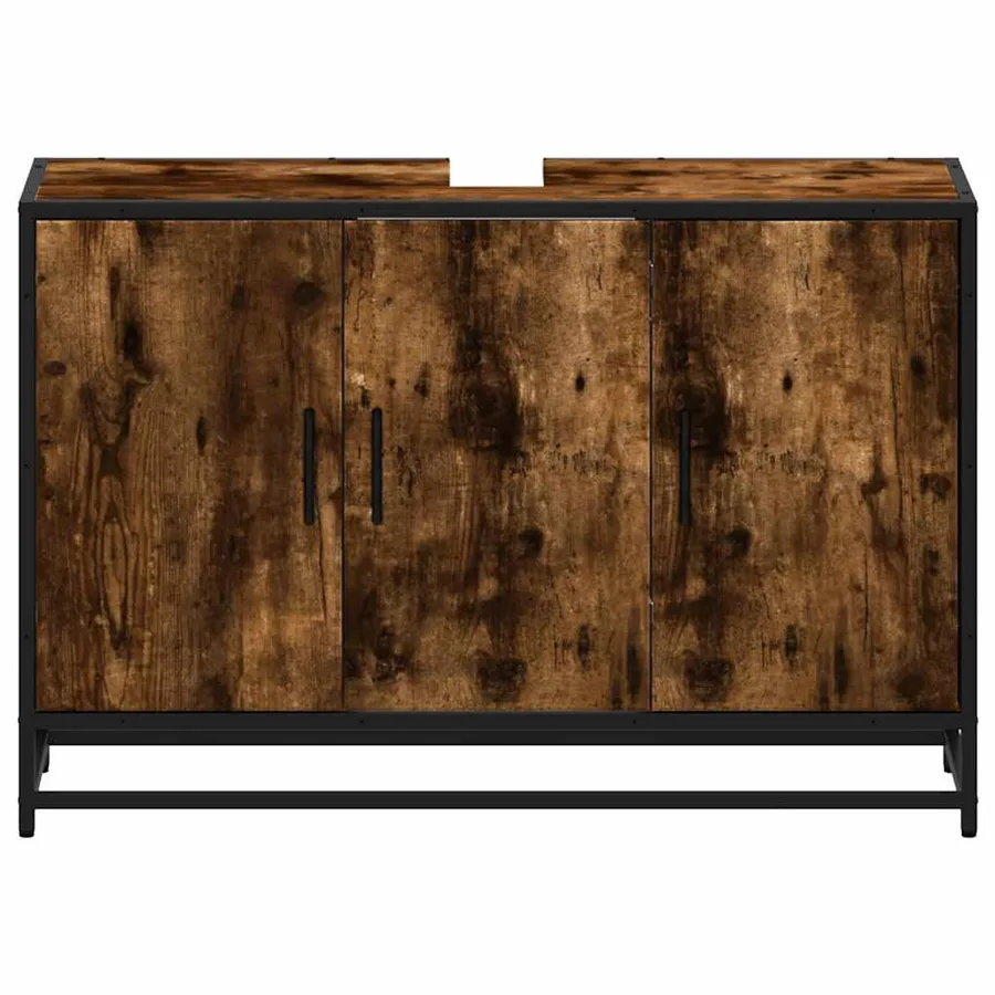 Armoire de lavabo de salle de bain chêne fumé 90x33x60 cm - 5